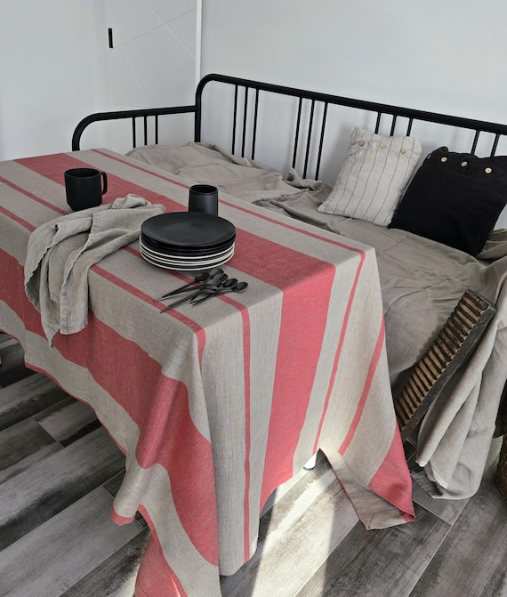 Heavy Linen tablecloth striped