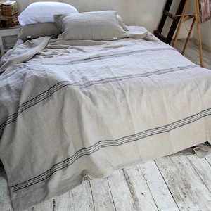 Linen throw blanket, 320 GSM rustic linen throw, Softened thick linen coverlet, Summer blanket