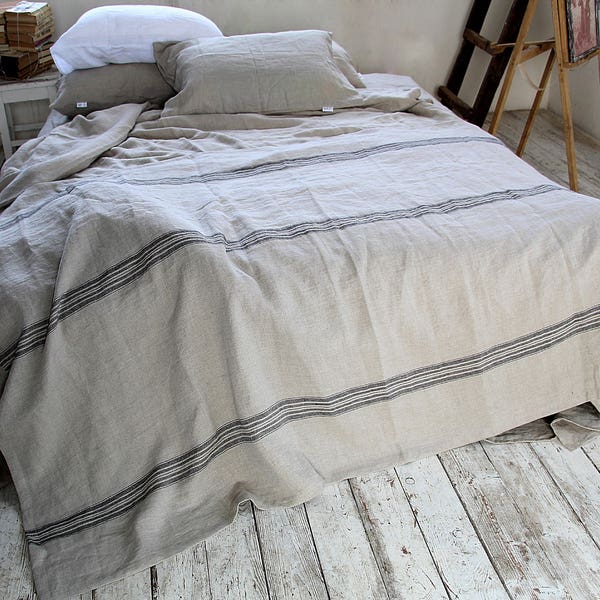 Linen throw blanket, 320 GSM rustic linen throw, Softened thick linen coverlet, Summer blanket