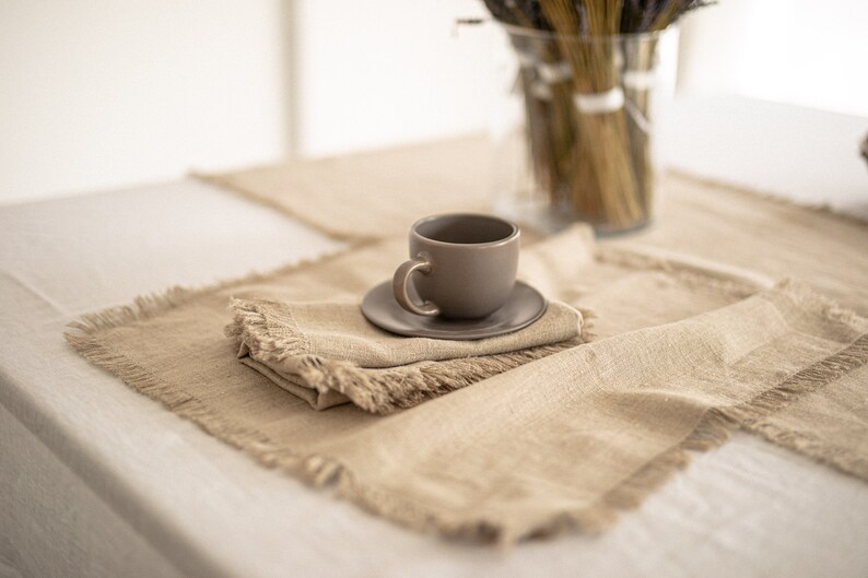 Linen fringed napkins, Thick linen napkin set, large linen napkins, White linen napkins, Rustic table linens, Christmas napkins, Napkins image 6