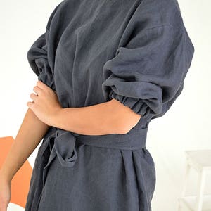 Linen dress Ocean wave linen dress Dress with a belt Comfortable casual tunic / dress Loose dress with pockets image 7