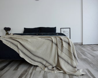 Linen throw blanket, 290 GSM rustic linen throw, Softened thick linen coverlet, Summer blanket