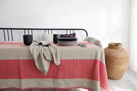 Heavy Linen tablecloth striped