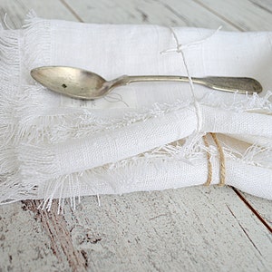 Linen fringed napkins, Thick linen napkin set, large linen napkins, White linen napkins, Rustic table linens, Christmas napkins, Napkins image 3