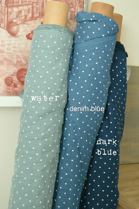 Linen fabric, Polka dot fabric, Medium weight, Softened linen fabric