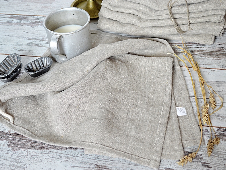 Thick Linen towels / Set of 3 / Natural undyed linen towels / Simple rustic hand face tea dishcloths towels / Washed rough linen image 3