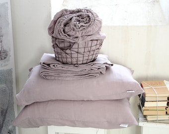 Linen sheet set, Wood rose linen bedding set, linen sheet set of of 4 pcs, 2 pillowcase and 2 sheet set