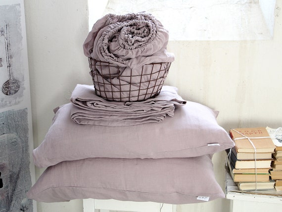 Linen sheet set, Wood rose linen bedding set, linen sheet set of of 4 pcs, 2 pillowcase and 2 sheet set