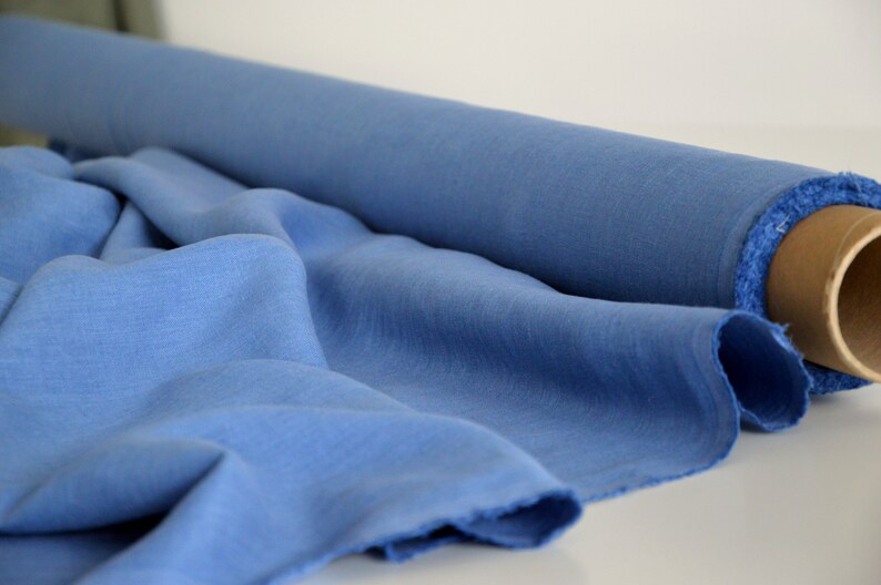 100% linen fabric, 200 GSM linen, Soft FRENCH BLUE linen fabric, Lithuanian linen image 2