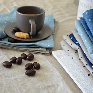 Linen Napkin Set, Polka Dot Linen Napkins, Table Linens, Dinner Linen