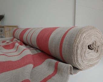 Striped Linen Fabric, Thick Rustic 290 GSM Linen
