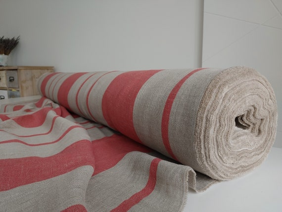 Striped linen fabric, Thick rustic linen fabric, 290 GSM linen fabric