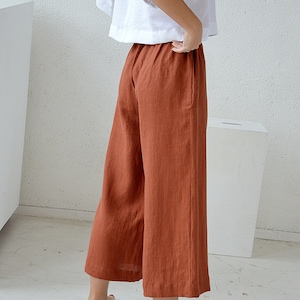 Linen pants, linen culottes woman's, terracotta casual pants, linen culottes, wide leg pants image 6