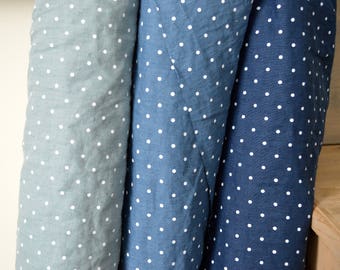 Softened Polka Dot Linen Fabric, Medium Weight, Oeko-Tex Certified