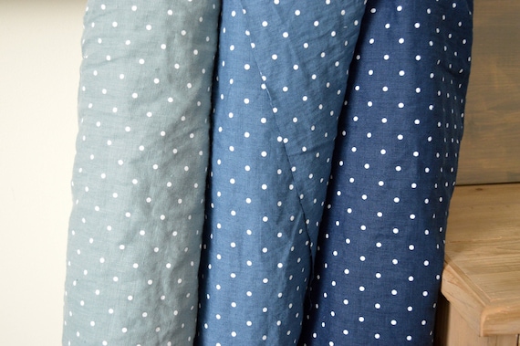 Linen fabric, Polka dot fabric, Medium weight, Softened linen fabric