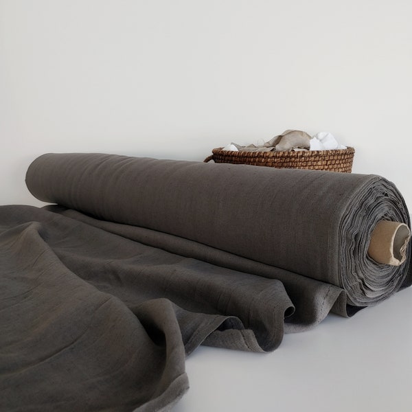 HEAVY linen fabric 280 GSM, STONE gray thick softened linen fabric, Lithuanian linen