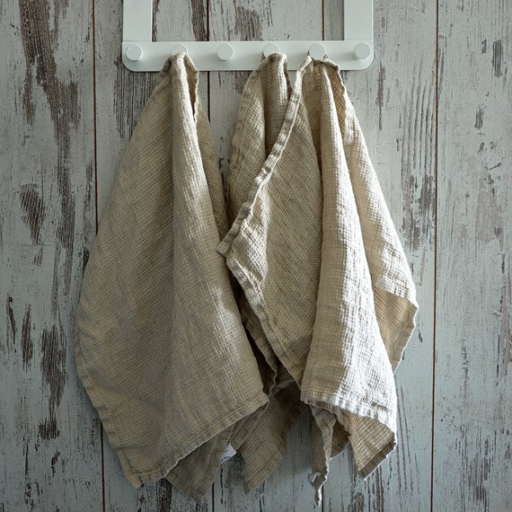 Linen soft waffle towel  - Waffle towel - Stonewashed natural linen towels - Pure linen hand/ face towel - Handmade linen towels