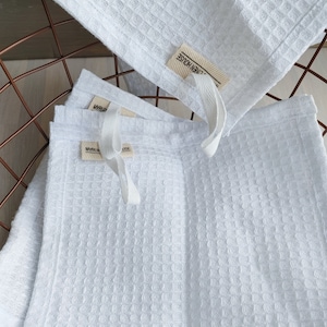 ZERO WASTE Linen waffle washcloth / Two Pure white unpaper towels / linen dishcloths, Linen reusable washcloth, Eco home care