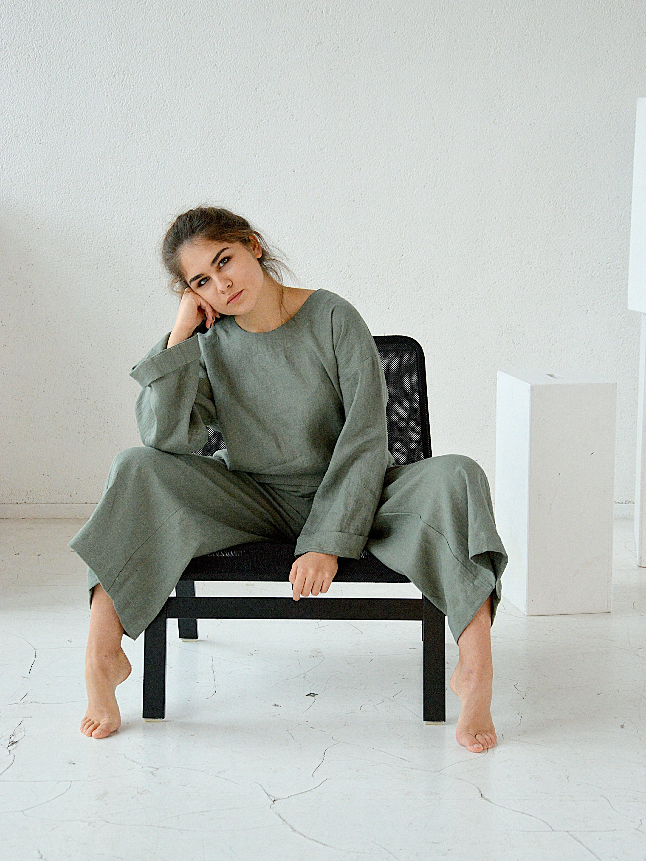 Linen Culottes Pants / Loose Pants / Moss Green Pants / Midi - Etsy