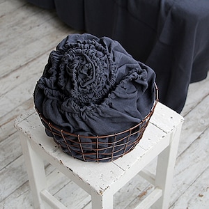 Linen fitted sheet, Stonewashed linen bedding, Midnight blue linen fitted sheet, Queen King sheets