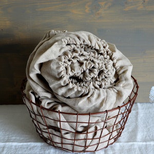 Linen fitted sheet, Stonewashed linen bedding, Natural undyed linen fitted sheet, Queen King sheets