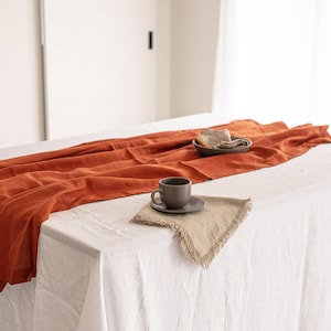 Linen tablecloth, 23 colors, Tablecloth with mitered corners, Stonewashed table linens