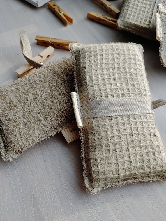 ZERO WASTE large sponge, Linen reusable washcloth, Body washable sponge, Eco body care