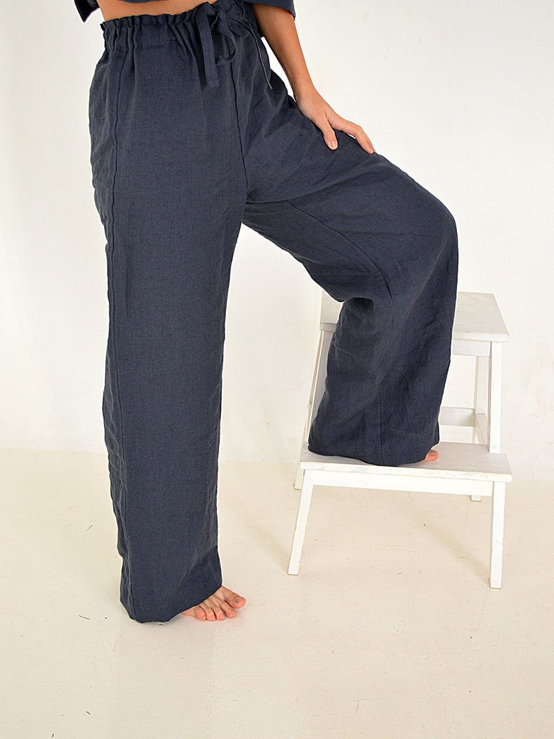 Linen loose pants / Woman's linen pants / Linen trousers / Sizes XS-2XL / Soft linen trousers / Linen pajama Pants / White linen pants image 6