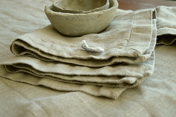 Thick linen napkins, Heavy rustic linen napkin set, Napkins with mitered corners