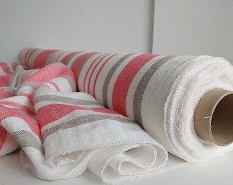 Striped Linen Fabric, Heavy Rustic Material, 290 GSM