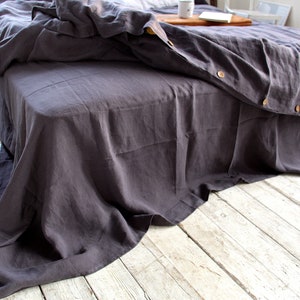 LINNEN laken, grijsachtige aubergine stonewashed naadloze linnen bovenlakens, Queen King bovenlaken