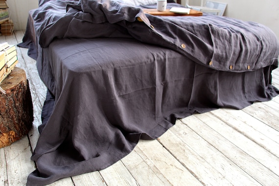 LINEN flat sheet, Grayish eggplant stonewashed seamless linen upper sheets, Queen King top sheet