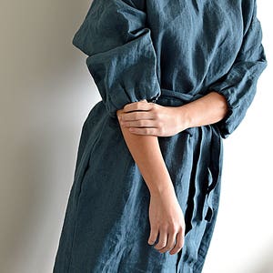 Linen dress Ocean wave linen dress Dress with a belt Comfortable casual tunic / dress Loose dress with pockets image 3