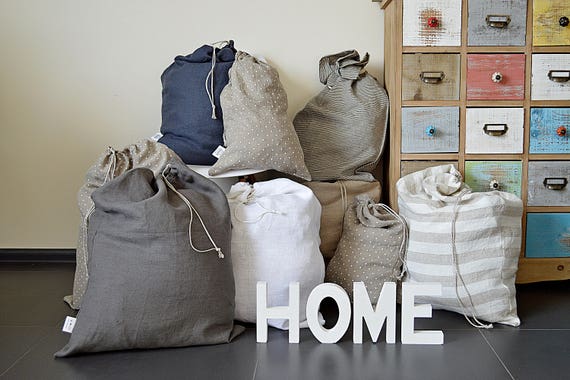 Eco storage bag - Heavy weight 100% linen bags - Laundry linen bag - Large storage bag - linen laundry bag drawstring