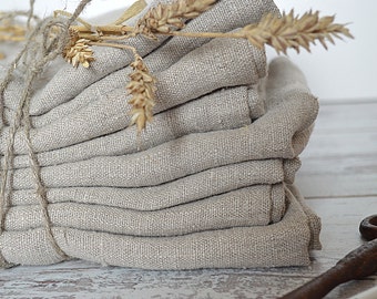 Thick Linen towels / Set of 3 / Natural undyed linen towels / Simple rustic hand face tea dishcloths towels / Washed rough linen