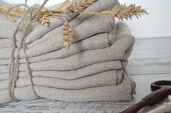 Thick Linen towels / Set of 3 / Natural undyed linen towels / Simple rustic hand face tea dishcloths towels / Washed rough linen