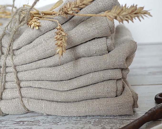 Thick Linen towels / Set of 3 / Natural undyed linen towels / Simple rustic hand face tea dishcloths towels / Washed rough linen