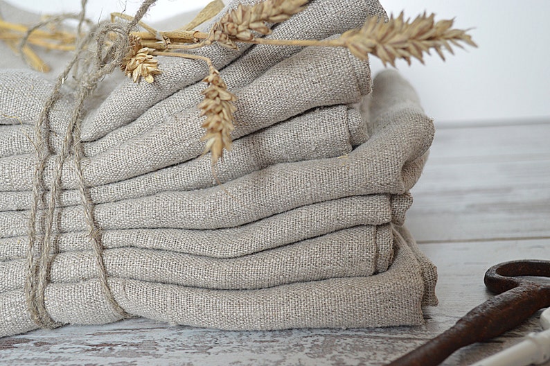 Thick Linen towels / Set of 3 / Natural undyed linen towels / Simple rustic hand face tea dishcloths towels / Washed rough linen image 1