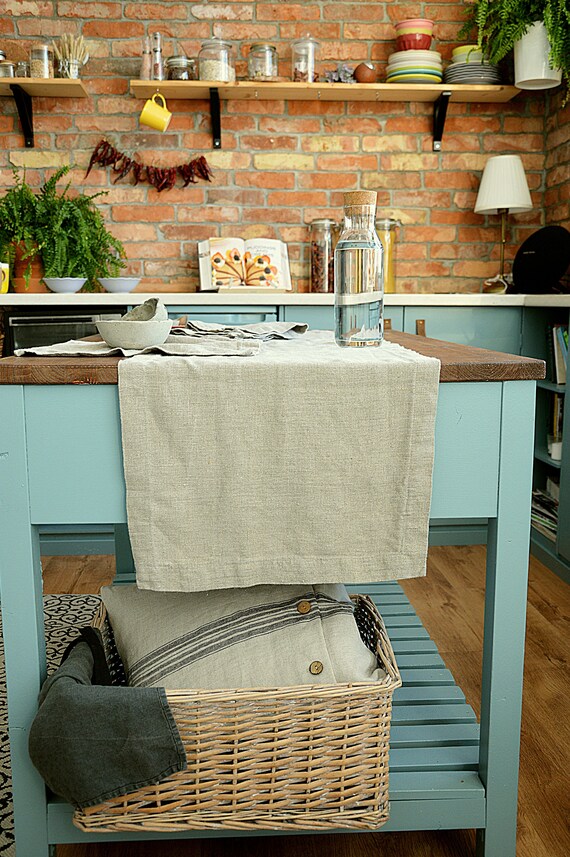 Thick linen table  runner - Natural undyed linen - Linen table runner with mitered corners - Rustic pure linen table runner