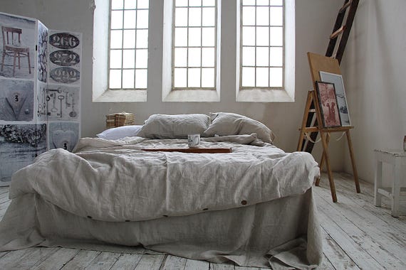 Natural undyed duvet cover, soft linen bedding