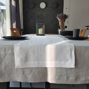 Linen table runner, Long table runner, Linen table runner with mitered corners
