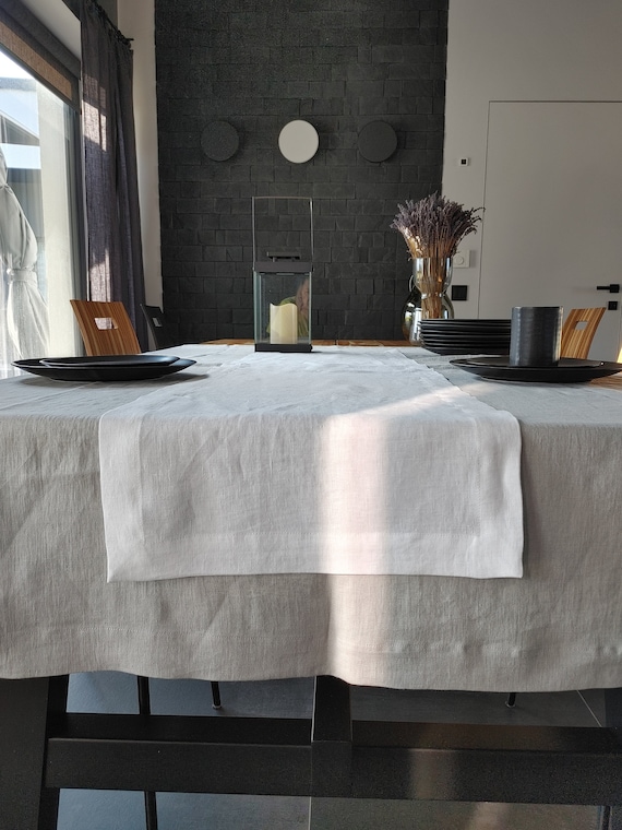 Linen table runner, Long table runner, Linen table runner with mitered corners