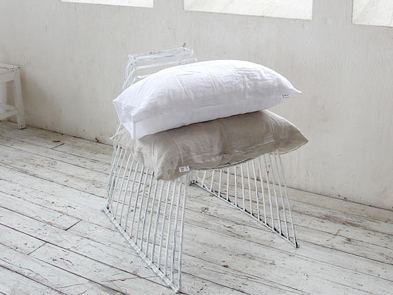 Bed linen pillowcase, Pure white stonewashed linen pillowcases envelope closure