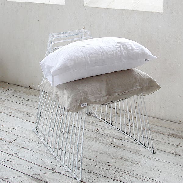 Bed linen pillowcase, Pure white stonewashed linen pillowcases envelope closure