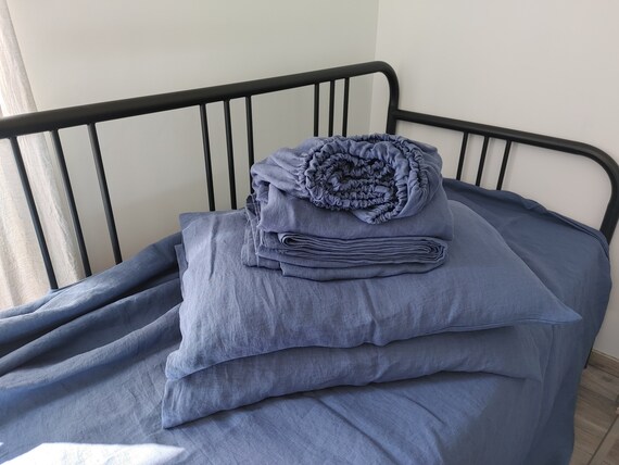 100% HEMP sheet set, Vintage indigo hemp set  of 4 pcs, 2 hemp pillowcases and 2 sheets, hemp bedding set