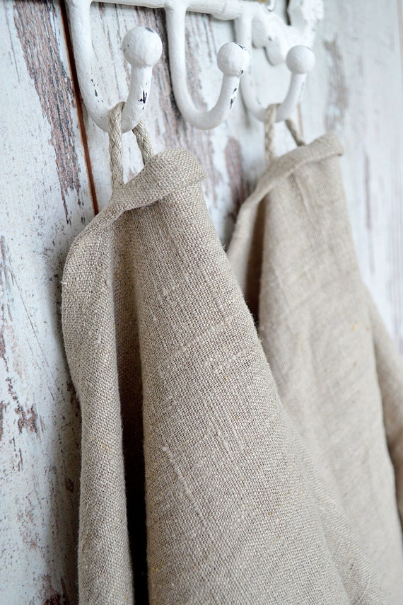 Thick Linen towels - Set of 2 - Undyed  natural linen towels - Simple rustic hand/face/tea towels - Washed rough 100% linen  towels