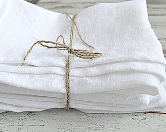 Linen tea towels - Set of 3 - White thick linen towels - Simple rustic hand/face/tea towels - Washed rough linen - 100% linen (280 g/m2)