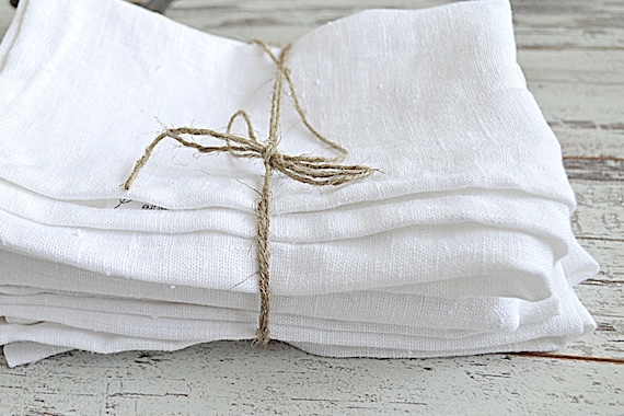 Linen tea towels - Set of 3 - White thick linen towels - Simple rustic hand/face/tea towels - Washed rough linen - 100% linen (280 g/m2)