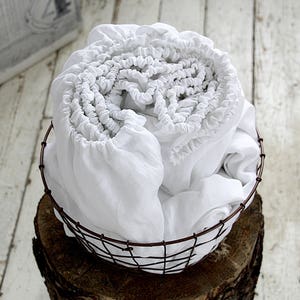 Linen fitted sheet, Stonewashed linen bedding, PURE WHITE linen fitted sheet, Queen King sheets