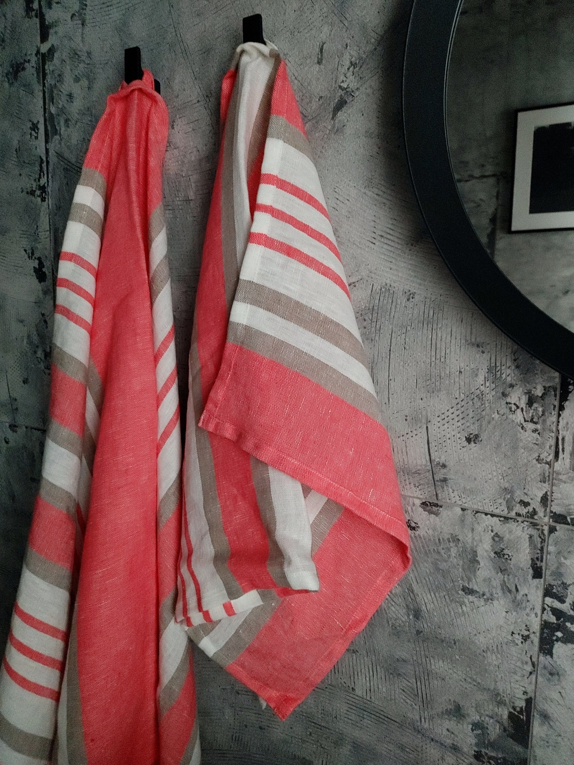 Handmade striped linen towel / Linen bath towel / Fringed linen hand towel  / Thick striped linen towels / Linen rustic towel / yoga towel